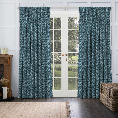 Floral Blue M2M - Mariani Printed Cotton Made to Measure Curtains Teal Voyage Maison