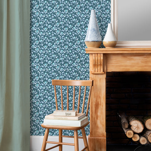 Abstract Blue Wallpaper - Mariani  1.4m Wide Width Wallpaper (By The Metre) Teal Voyage Maison