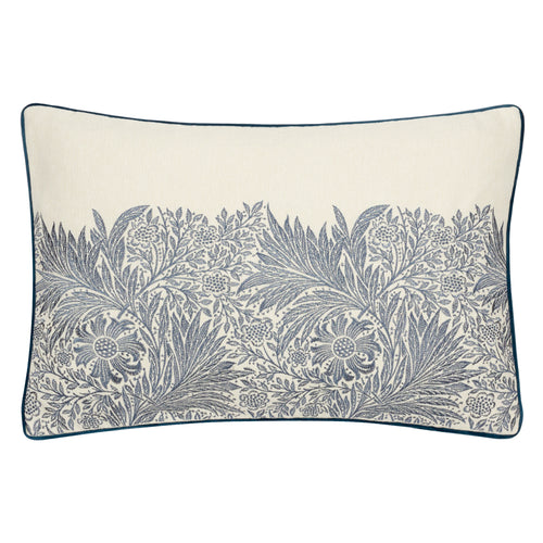 Floral Blue Cushions - Marigold Embroidered Feather Rich Filled Cushion Indigo Morris & Co