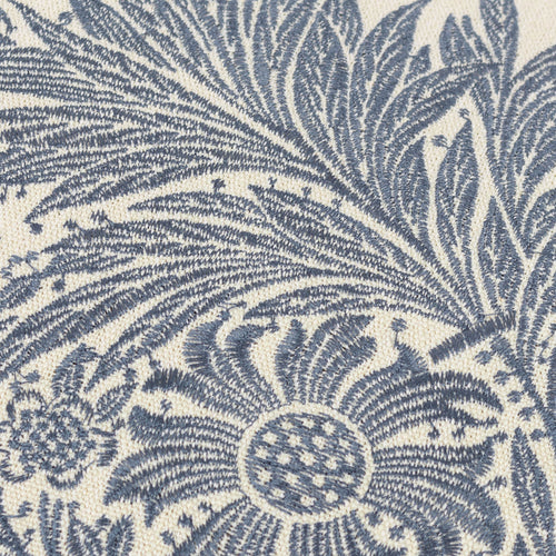 Floral Blue Cushions - Marigold Embroidered Feather Rich Filled Cushion Indigo Morris & Co