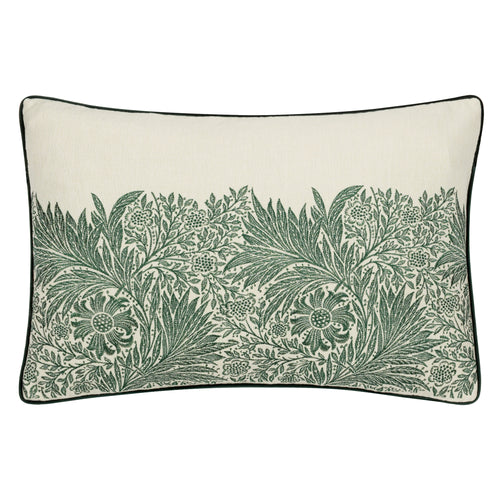 Floral Green Cushions - Marigold Embroidered Feather Rich Filled Cushion Leaf Green Morris & Co