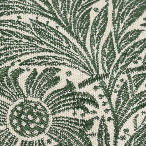 Floral Green Cushions - Marigold Embroidered Feather Rich Filled Cushion Leaf Green Morris & Co