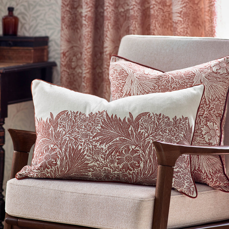 Floral Red Cushions - Marigold Embroidered Feather Rich Filled Cushion Russet Morris & Co