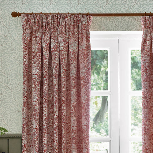 Floral Red Curtains - Marigold Floral Jacquard Pencil Pleat Curtains Russet Morris & Co