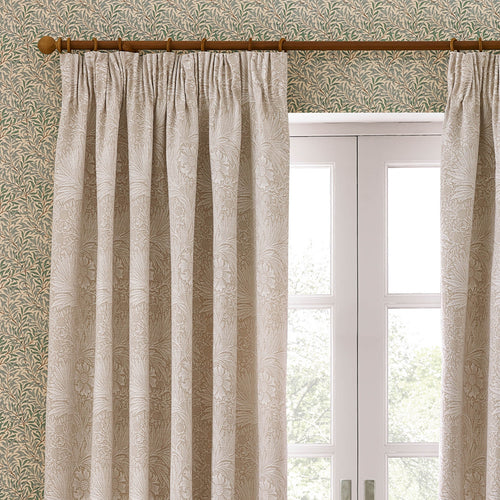 Floral Beige Curtains - Marigold Floral Jacquard Pencil Pleat Curtains Stone Morris & Co