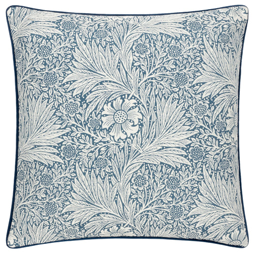 Floral Blue Cushions - Marigold Piped Jacquard Feather Rich Filled Cushion Indigo Morris & Co