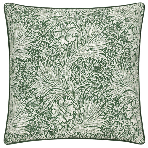 Floral Green Cushions - Marigold Piped Jacquard Feather Rich Filled Cushion Leaf Morris & Co