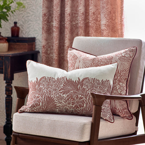 Floral Red Cushions - Marigold Piped Jacquard Feather Rich Filled Cushion Russet Morris & Co