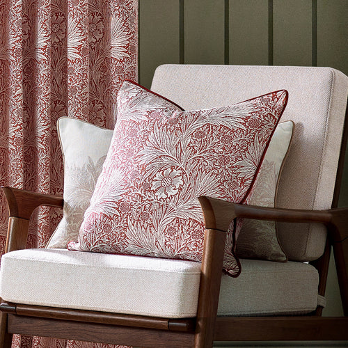 Floral Red Cushions - Marigold Piped Jacquard Feather Rich Filled Cushion Russet Morris & Co