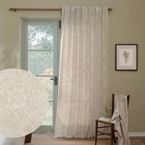 Damask Multi Curtains - Marigold Sheer Curtain Panel Linen Morris & Co