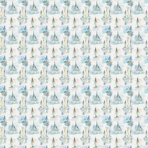 Abstract Blue Fabric - Marine Sail Printed Cotton Fabric (By The Metre) Natural Voyage Maison