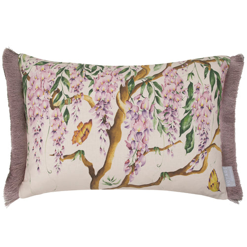 Floral Purple Cushions - Mariposa Printed Ruched Cushion Cover Cream Voyage Maison