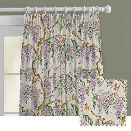 Floral Purple M2M - Mariposa Printed Cotton Made to Measure Curtains Cream Voyage Maison
