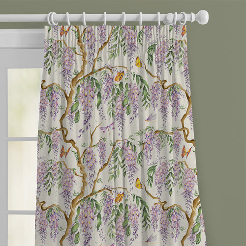 Floral Purple M2M - Mariposa Printed Cotton Made to Measure Curtains Cream Voyage Maison