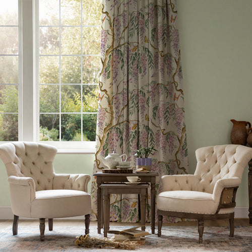 Floral Purple M2M - Mariposa Printed Cotton Made to Measure Curtains Cream Voyage Maison