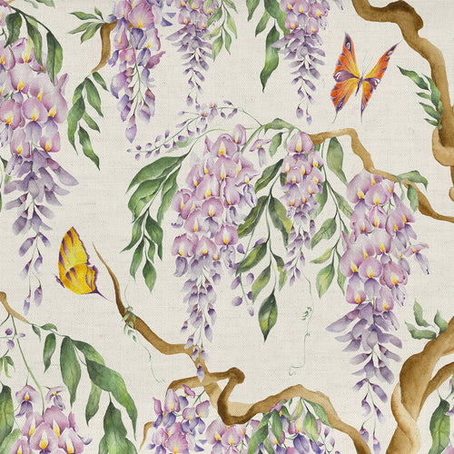 Floral Purple M2M - Mariposa Printed Cotton Made to Measure Curtains Cream Voyage Maison