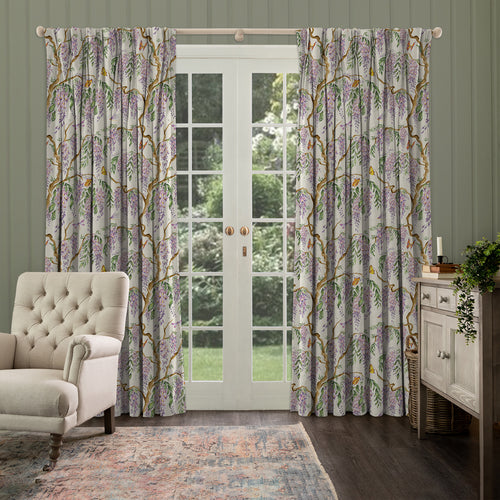Floral Purple M2M - Mariposa Printed Cotton Made to Measure Curtains Cream Voyage Maison