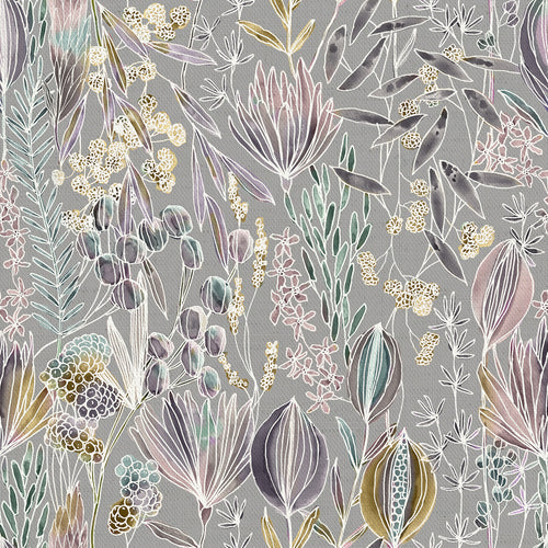 Floral Grey Fabric - Masina Printed Cotton Fabric (By The Metre) Dawn Voyage Maison