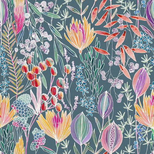 Floral Blue Fabric - Masina Printed Cotton Fabric (By The Metre) Papaya Voyage Maison