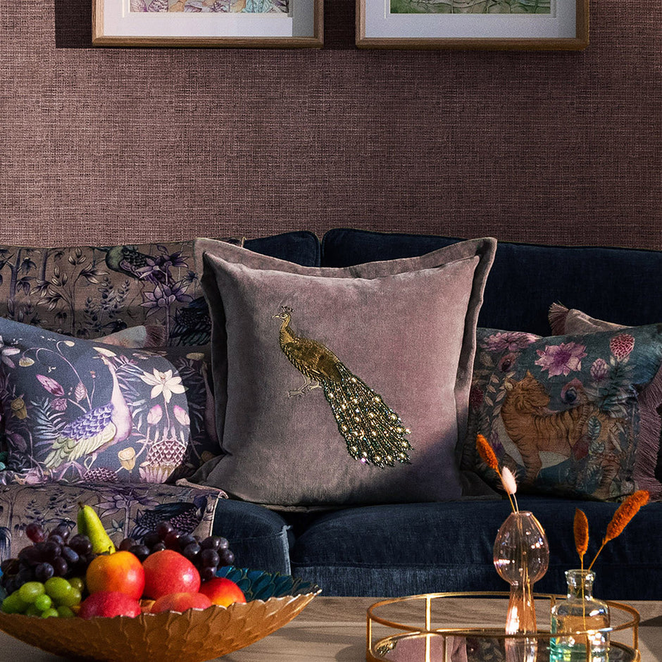 Mayura Lavender Embroidered Feather Filled Cushion | Purple Cushions ...