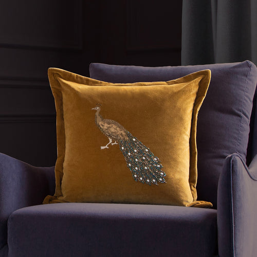 Voyage Maison Mayura Embroidered Feather Cushion in Mustard