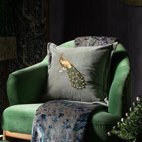 Voyage Maison Mayura Embroidered Feather Cushion in Steel