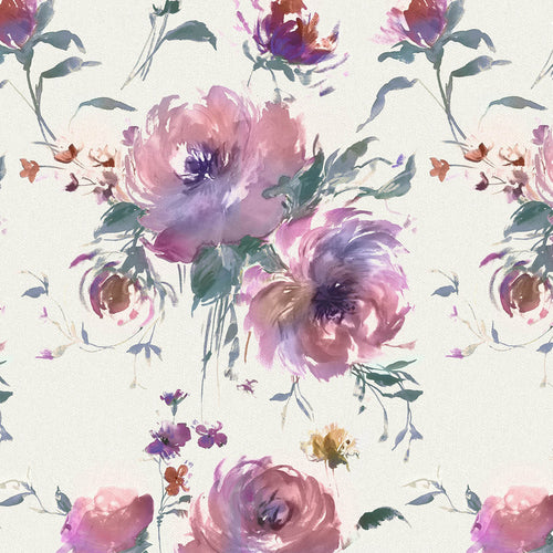Floral Purple Fabric - Mazurka Printed Cotton Fabric (By The Metre) Damson Voyage Maison