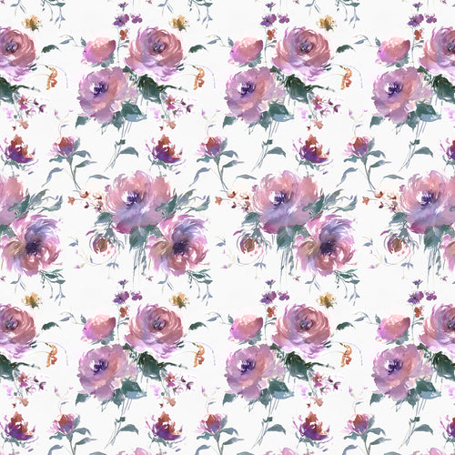 Floral Purple Fabric - Mazurka Printed Cotton Fabric (By The Metre) Damson Voyage Maison