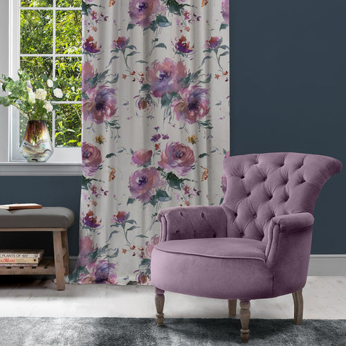 Floral Purple Fabric - Mazurka Printed Cotton Fabric (By The Metre) Damson Voyage Maison