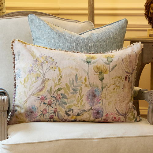 Floral Green Cushions - Morning Chorus Printed Rectangular Feather Filled Cushions Cream Voyage Maison