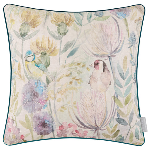 Floral Yellow Cushions - Morning Chorus Printed Square Feather Filled Cushions Cream Voyage Maison