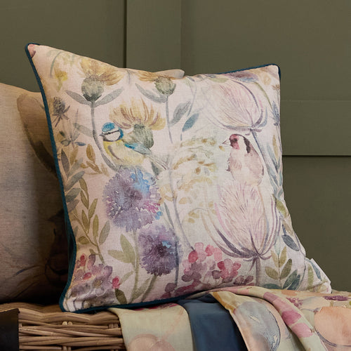 Floral Yellow Cushions - Morning Chorus Printed Square Feather Filled Cushions Cream Voyage Maison