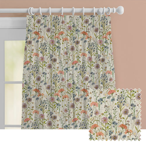 Floral Multi M2M - Medmerry Printed Cotton Made to Measure Curtains Apricot Voyage Maison