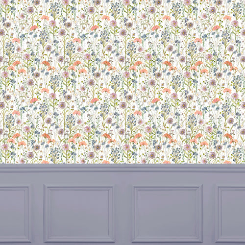 Floral Multi Wallpaper - Medmerry  1.4m Wide Width Wallpaper (By The Metre) Apricot Voyage Maison