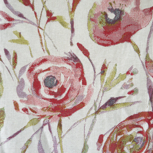 Floral Red Fabric - Meerwood Woven Jacquard Fabric (By The Metre) Poppy Voyage Maison
