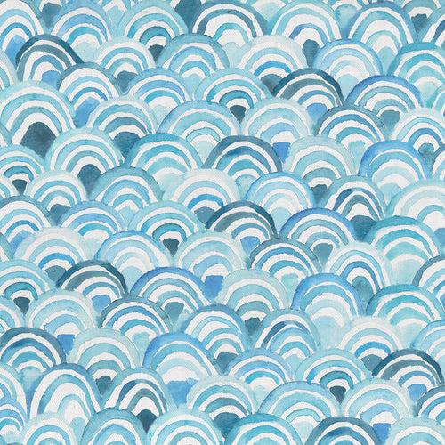 Abstract Blue Fabric - Melia Printed Cotton Fabric (By The Metre) Glacier Voyage Maison