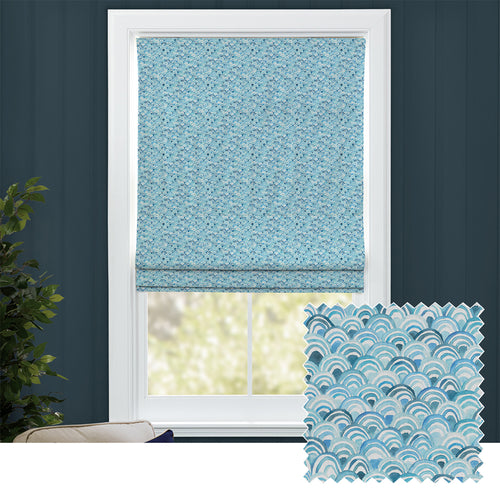Abstract Blue M2M - Melia Printed Cotton Made to Measure Roman Blinds Glacier Voyage Maison