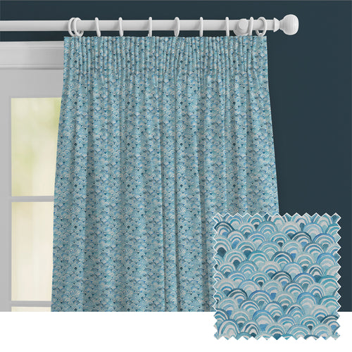 Abstract Blue M2M - Melia Printed Cotton Made to Measure Curtains Glacier Voyage Maison