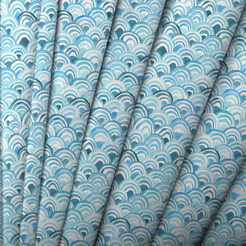 Abstract Blue M2M - Melia Printed Cotton Made to Measure Curtains Glacier Voyage Maison