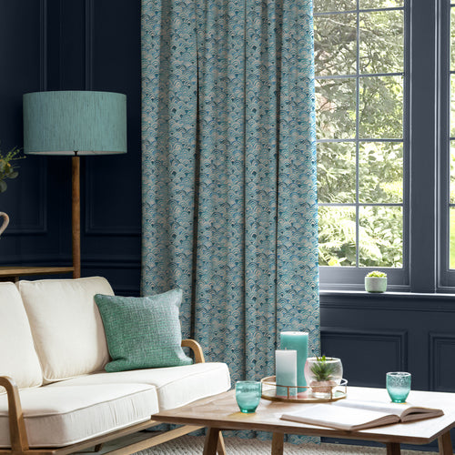 Abstract Blue M2M - Melia Printed Cotton Made to Measure Curtains Glacier Voyage Maison