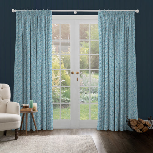 Abstract Blue M2M - Melia Printed Cotton Made to Measure Curtains Glacier Voyage Maison