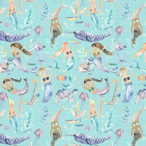 Samples - Mermaid Party Printed Fabric Sample Swatch Aqua Voyage Maison