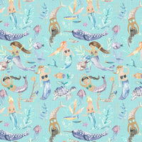  Samples - Mermaid Party Printed Fabric Sample Swatch Aqua Voyage Maison