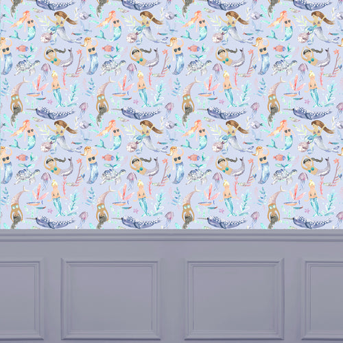  Purple Wallpaper - Mermaid Party  1.4m Wide Width Wallpaper (By The Metre) Violet Voyage Maison