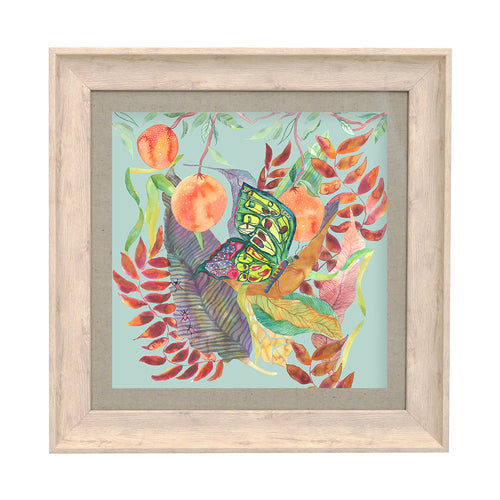 Floral Orange Wall Art - Mirabella Butterfly Framed Print Birch/Robins Egg Voyage Maison