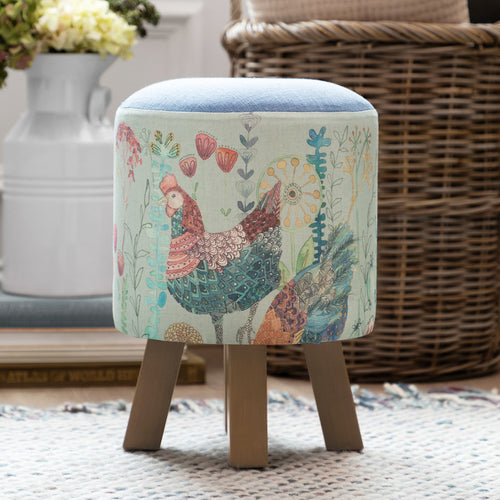 Animal Blue Furniture - Monty Round Footstool Bilbury Flock Robins Egg Voyage Maison