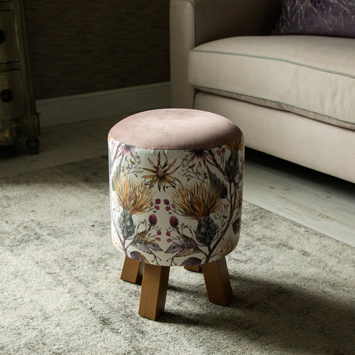Floral Gold Furniture - Monty Round Footstool Varys Gold Linen Voyage Maison