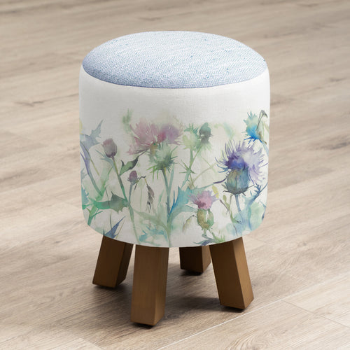 Floral Green Furniture - Monty Round Footstool Circium Damson Voyage Maison