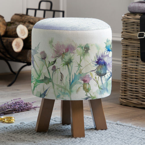 Floral Green Furniture - Monty Round Footstool Circium Damson Voyage Maison