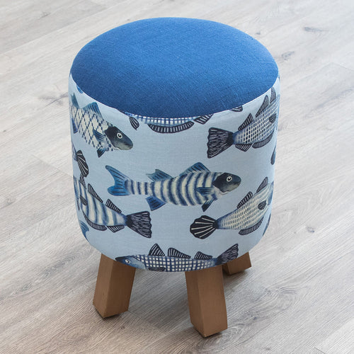  Blue Furniture - Monty Round Footstool Cove Cobalt Voyage Maison